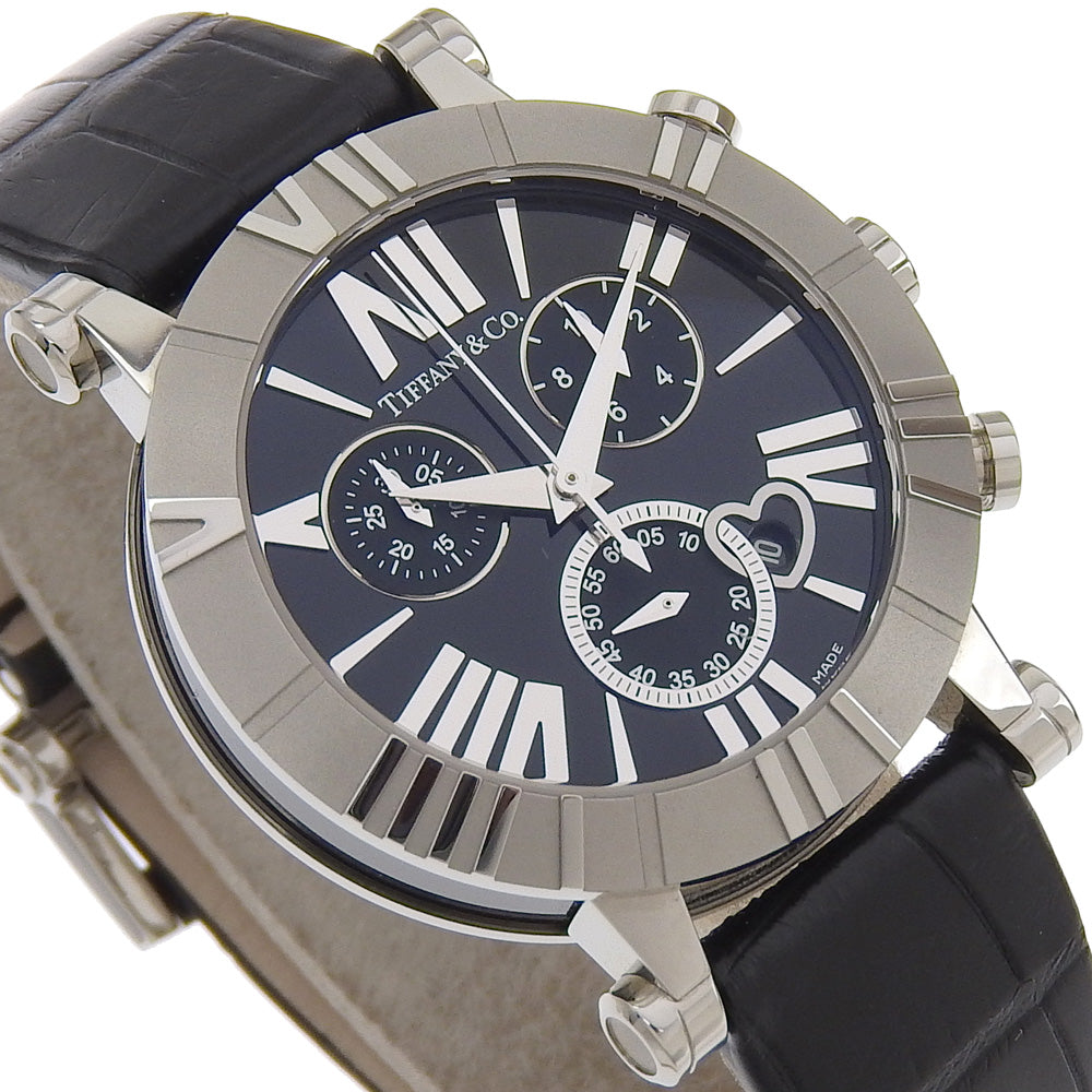 TIFFANY&Co. Watches Quartz Stainless Steel , Embossed Leather black Atlas black dial mens Used Authentic