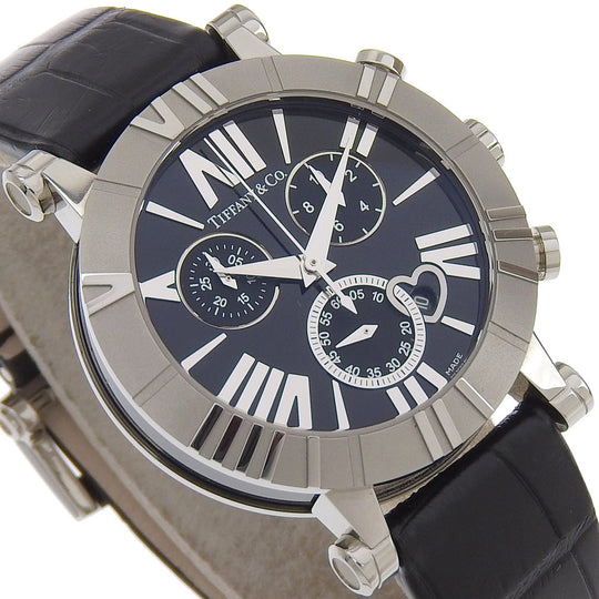 TIFFANY&Co. Watches Quartz Stainless Steel , Embossed Leather black Atlas black dial mens Used Authentic