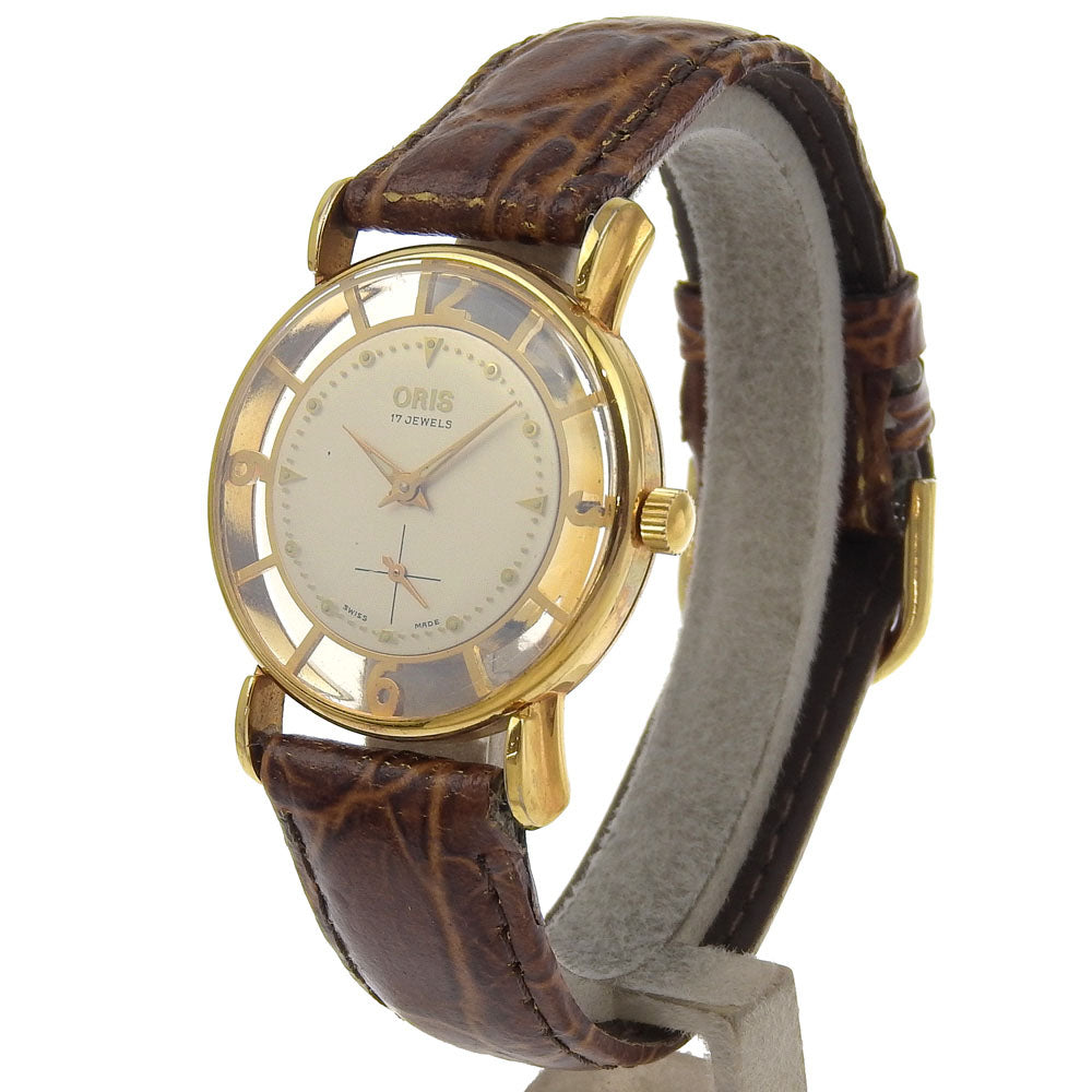 ORIS Watches Hand Winding Plated Gold, embossed leather blue vintage skeleton gold dial mens Used Authentic