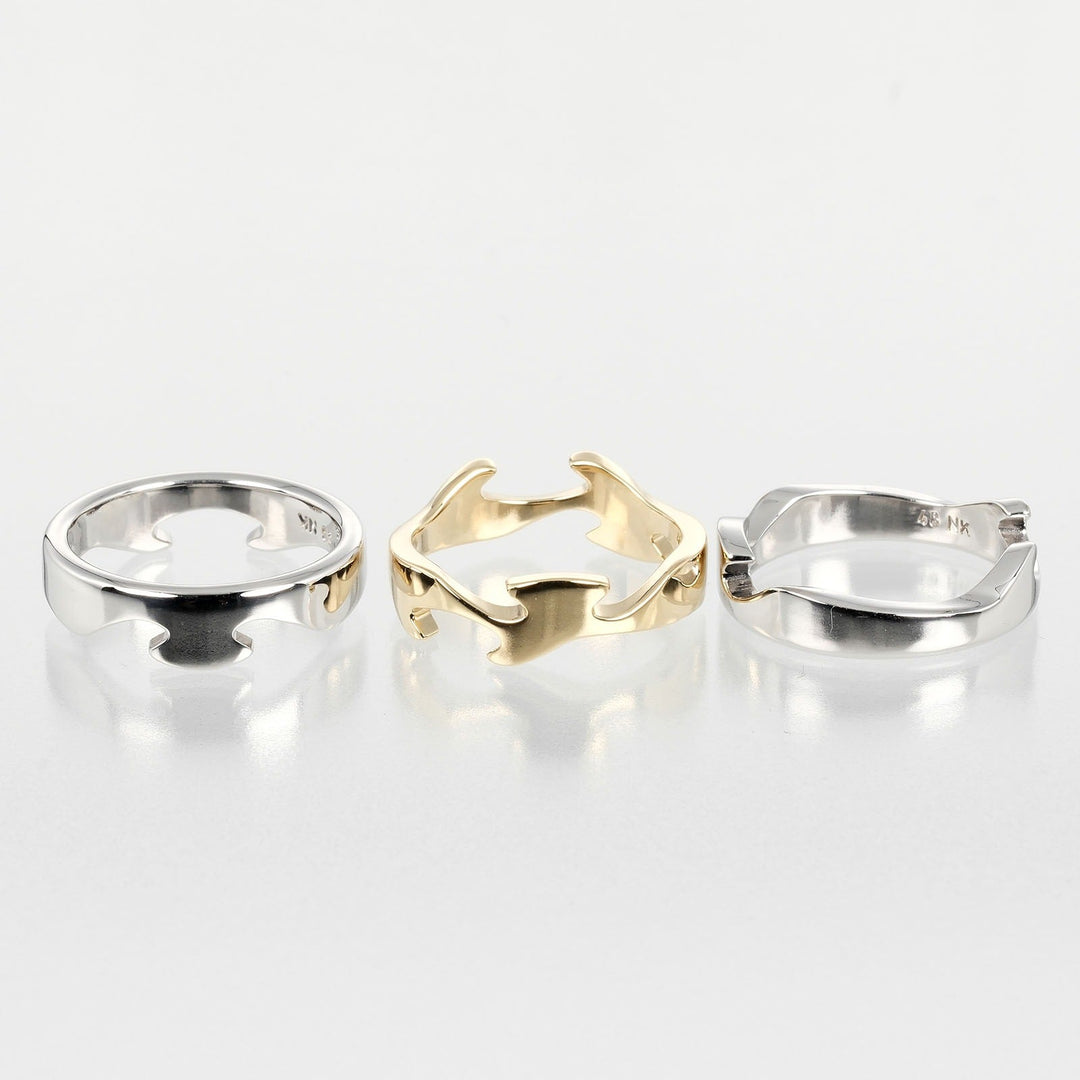 Georg Jensen Ring K18 Yellow Gold, K18 White Gold Silver Fusion Triple Women 48 Used Authentic