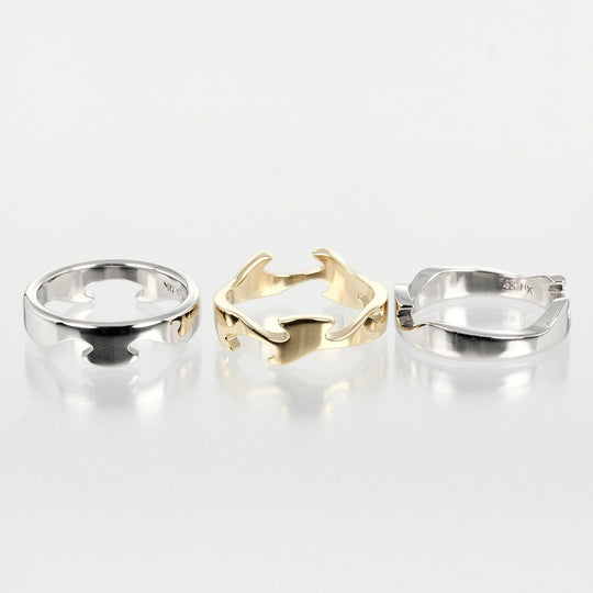 Georg Jensen Ring K18 Yellow Gold, K18 White Gold Silver Fusion Triple Women 48 Used Authentic