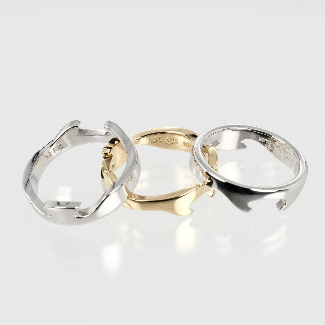 Georg Jensen Ring K18 Yellow Gold, K18 White Gold Silver Fusion Triple Women 48 Used Authentic