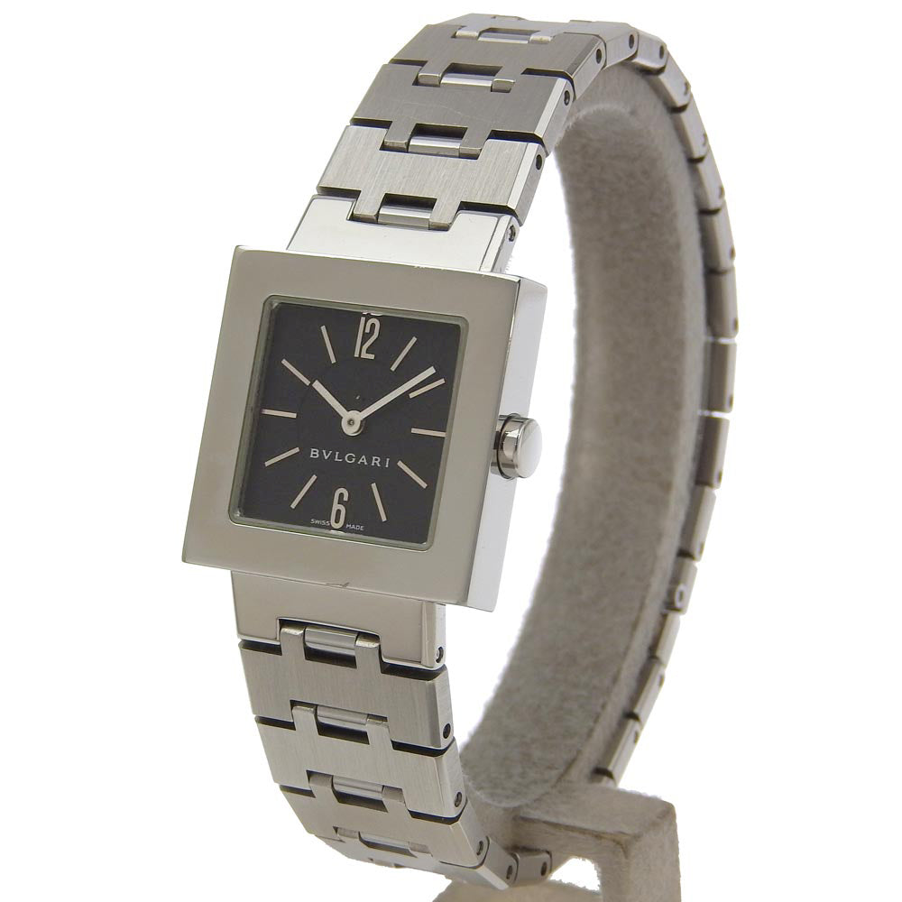 BVLGARI Watches Quartz SQ22SS Stainless Steel Silver Quadlard black dial Women Used Authentic