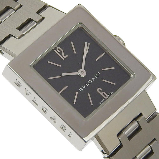 BVLGARI Watches Quartz SQ22SS Stainless Steel Silver Quadlard black dial Women Used Authentic