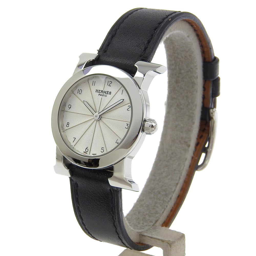 HERMES Watches Quartz HR1.210 Stainless Steel , Embossed Leather Silver H watch Rondo Silver dial Women Used Authentic