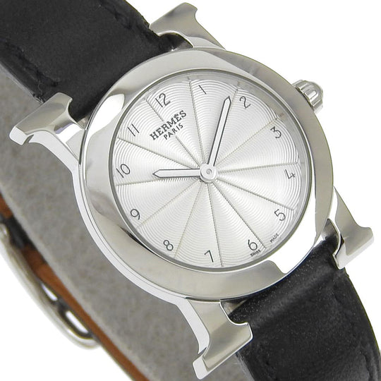 HERMES Watches Quartz HR1.210 Stainless Steel , Embossed Leather Silver H watch Rondo Silver dial Women Used Authentic
