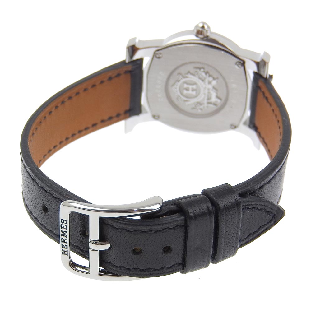 HERMES Watches Quartz HR1.210 Stainless Steel , Embossed Leather Silver H watch Rondo Silver dial Women Used Authentic
