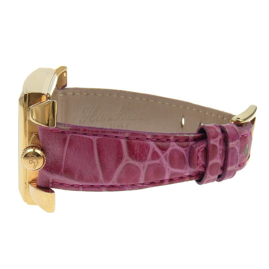 Gaga Milano Watches Quartz Plated Gold, embossed leather pink Napoleon White shell dial Women Used Authentic