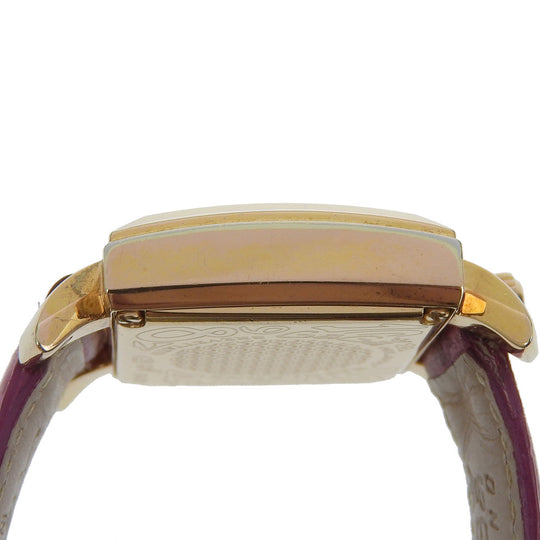 Gaga Milano Watches Quartz Plated Gold, embossed leather pink Napoleon White shell dial Women Used Authentic
