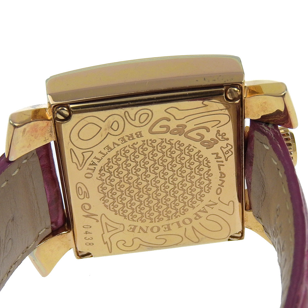 Gaga Milano Watches Quartz Plated Gold, embossed leather pink Napoleon White shell dial Women Used Authentic