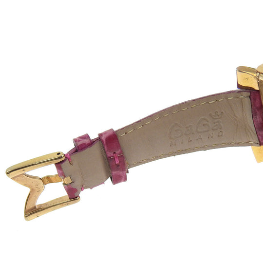 Gaga Milano Watches Quartz Plated Gold, embossed leather pink Napoleon White shell dial Women Used Authentic