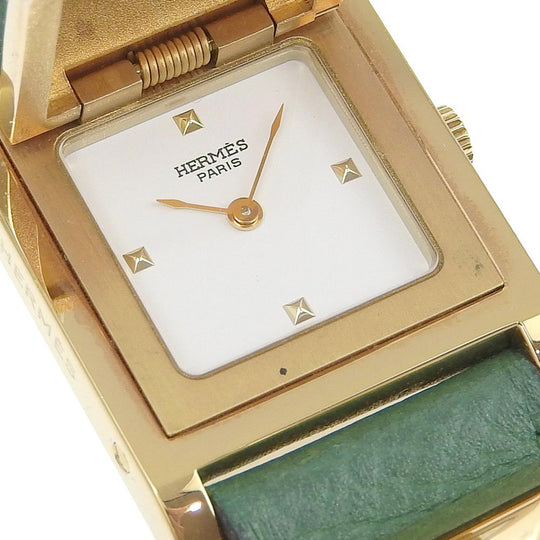 HERMES Watches Quartz Plated Gold , Leather green Medor White dial Women Used Authentic