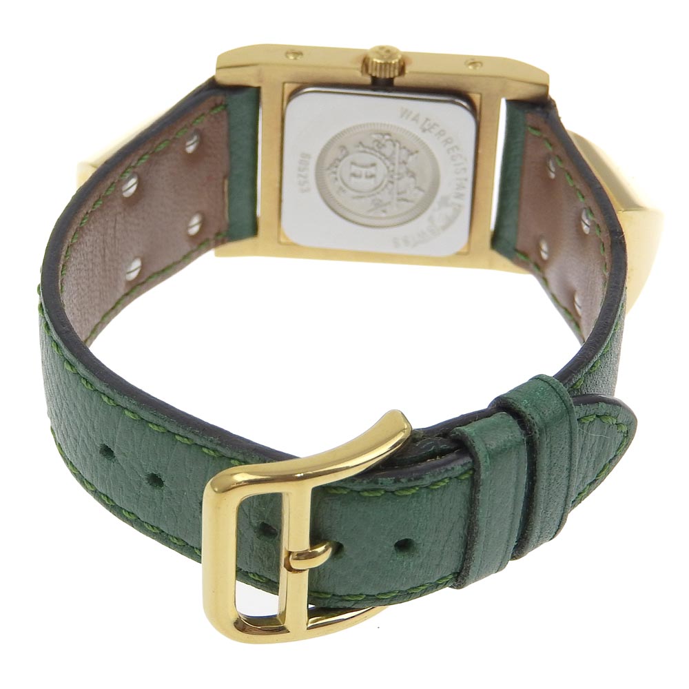 HERMES Watches Quartz Plated Gold , Leather green Medor White dial Women Used Authentic
