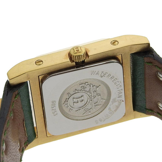 HERMES Watches Quartz Plated Gold , Leather green Medor White dial Women Used Authentic