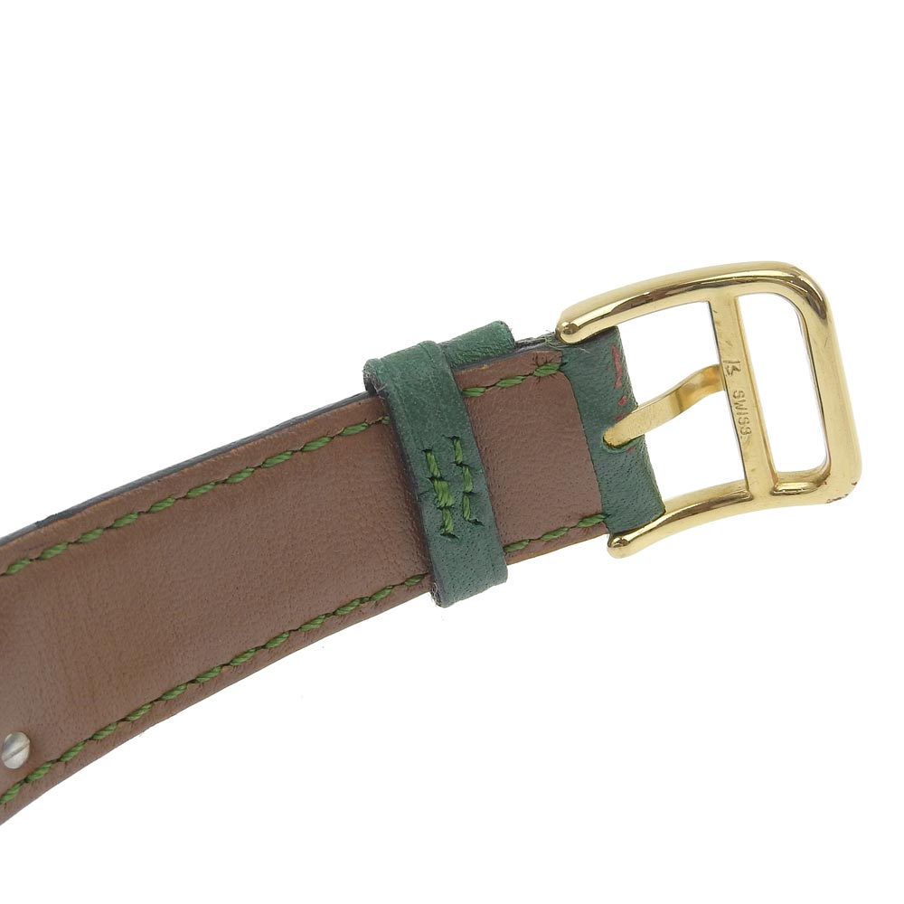 HERMES Watches Quartz Plated Gold , Leather green Medor White dial Women Used Authentic