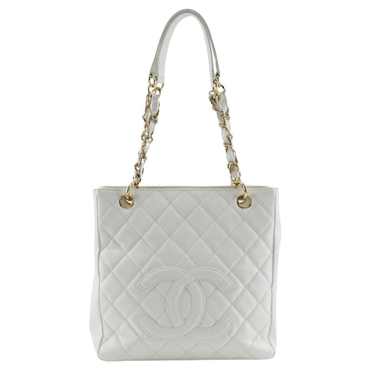 CHANEL Shoulder Bag Caviar skin White PST Chain Tote Women Used Authentic