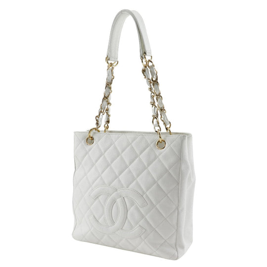 CHANEL Shoulder Bag Caviar skin White PST Chain Tote Women Used Authentic