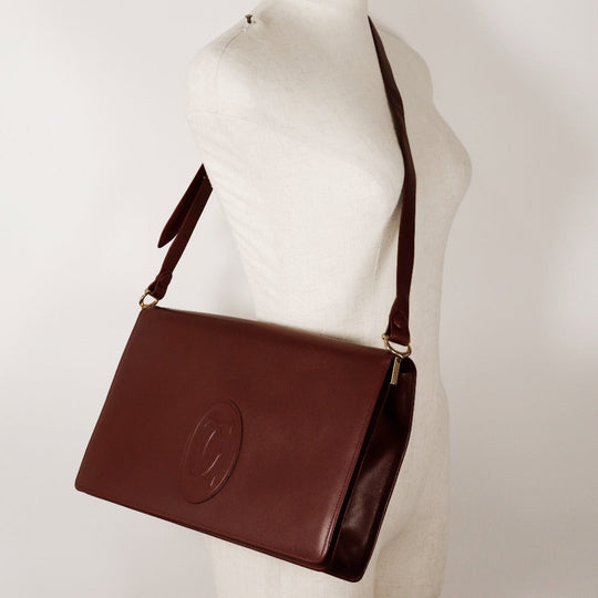 CARTIER Shoulder Bag Calfskin Bordeaux Must Line Women Used Authentic