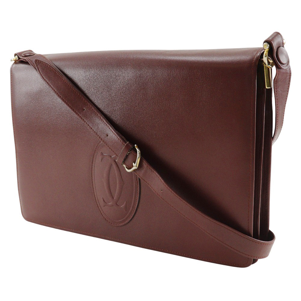 CARTIER Shoulder Bag Calfskin Bordeaux Must Line Women Used Authentic