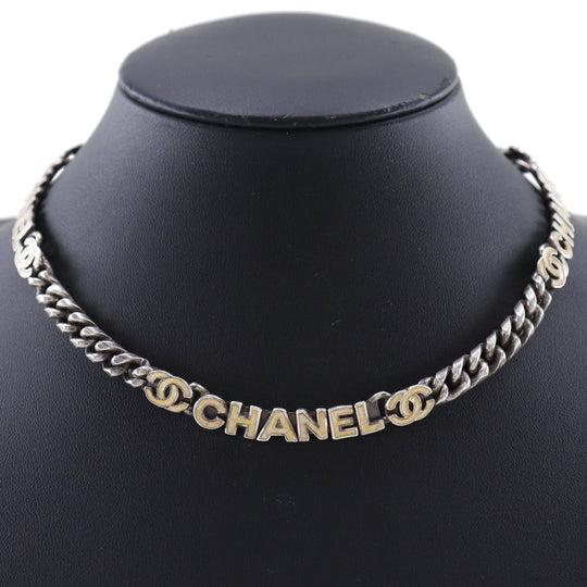 CHANEL Necklace metallic Silver logo COCO Mark Women Used Authentic