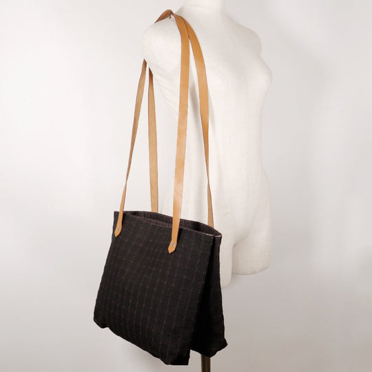 HERMES Shoulder Bag canvas black Amedaba Cava de Poche Women Used Authentic