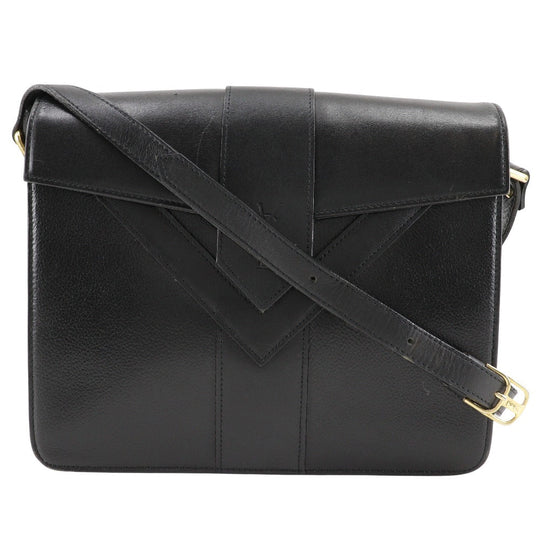 YVES SAINT LAURENT Shoulder Bag Calfskin black Ystitch Women Used Authentic