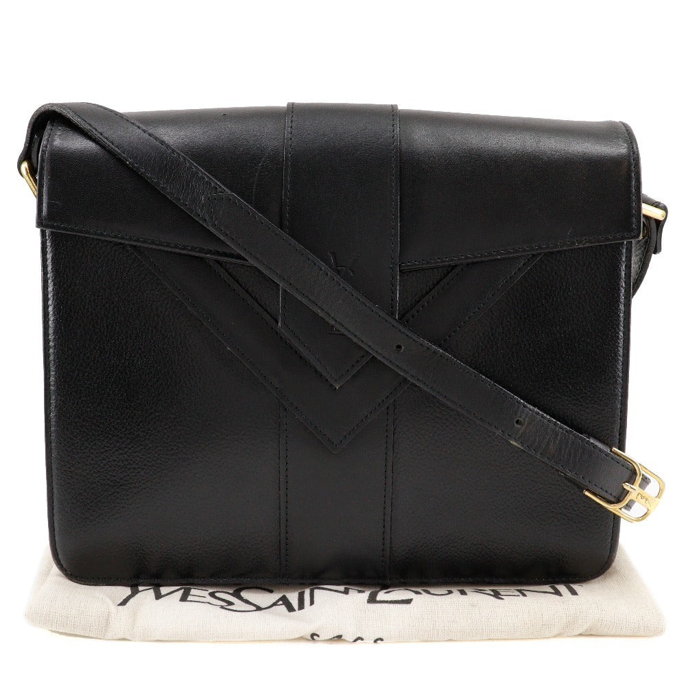 YVES SAINT LAURENT Shoulder Bag Calfskin black Ystitch Women Used Authentic