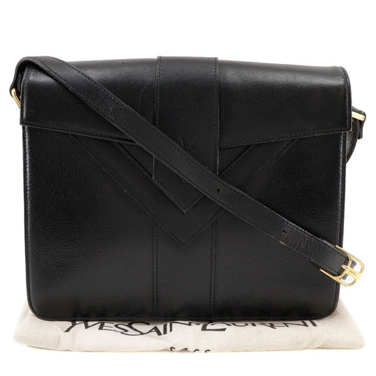 YVES SAINT LAURENT Shoulder Bag Calfskin black Ystitch Women Used Authentic
