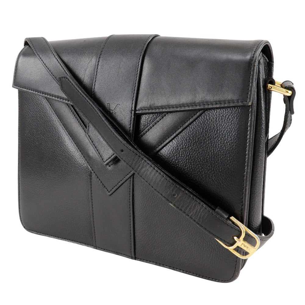 YVES SAINT LAURENT Shoulder Bag Calfskin black Ystitch Women Used Authentic