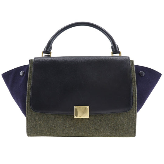 CELINE Handbag Felt, Calfskin Black / grey Trapeze Women Used Authentic