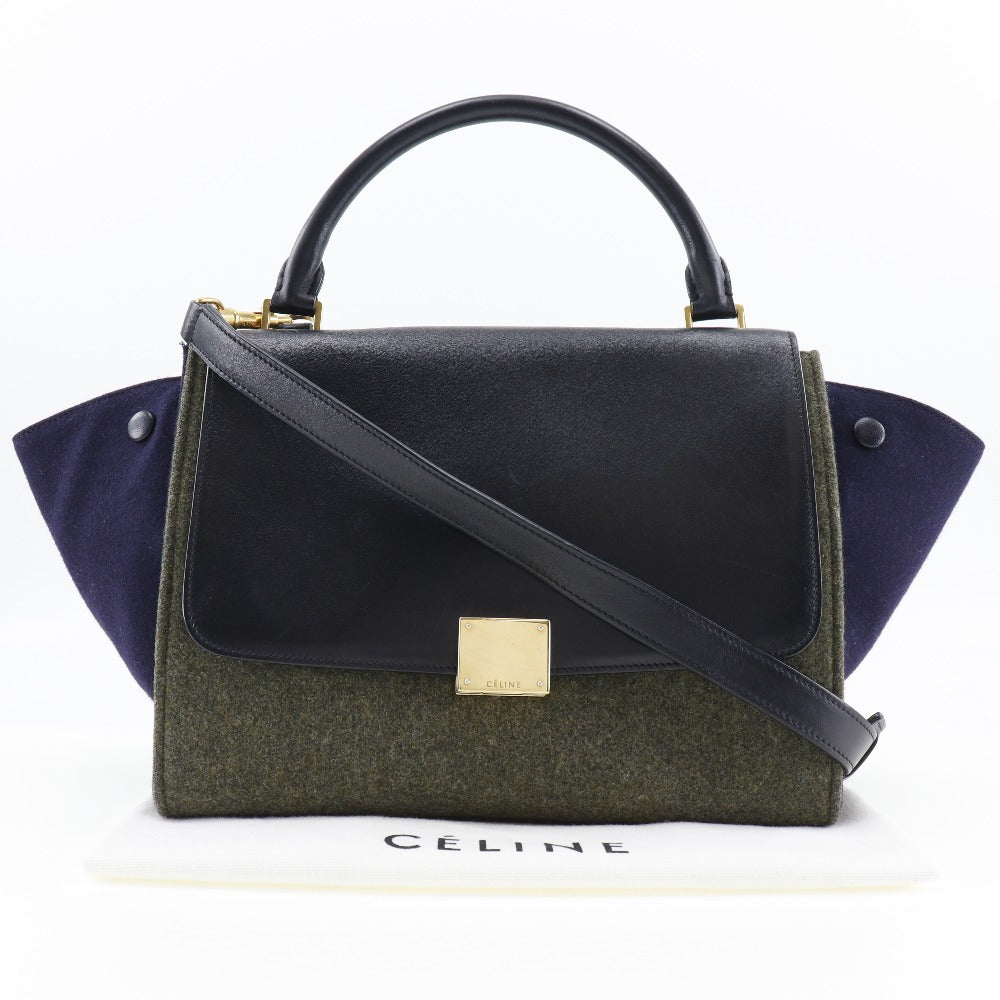 CELINE Handbag Felt, Calfskin Black / grey Trapeze Women Used Authentic