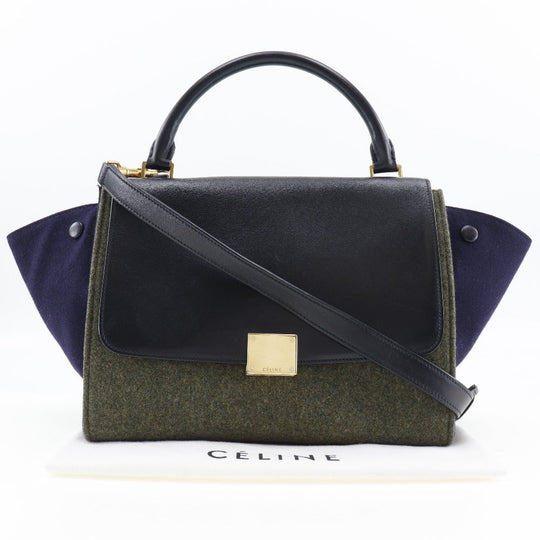 CELINE Handbag Felt, Calfskin Black / grey Trapeze Women Used Authentic