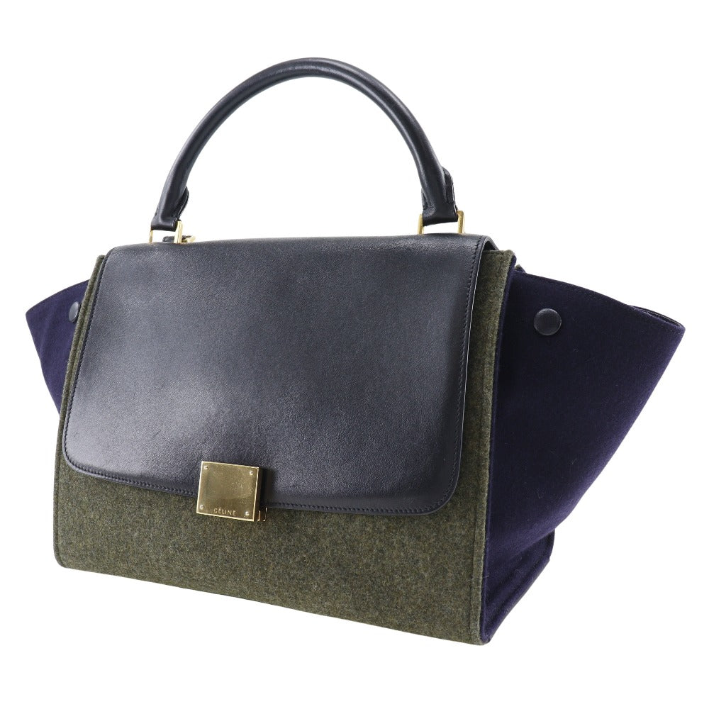 CELINE Handbag Felt, Calfskin Black / grey Trapeze Women Used Authentic
