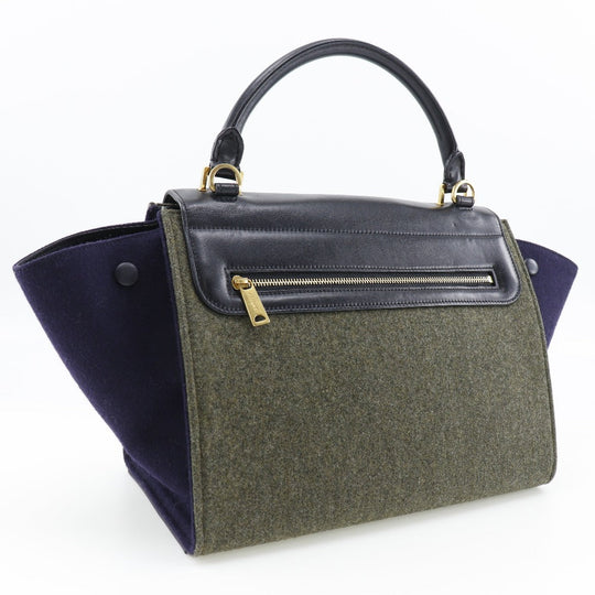 CELINE Handbag Felt, Calfskin Black / grey Trapeze Women Used Authentic