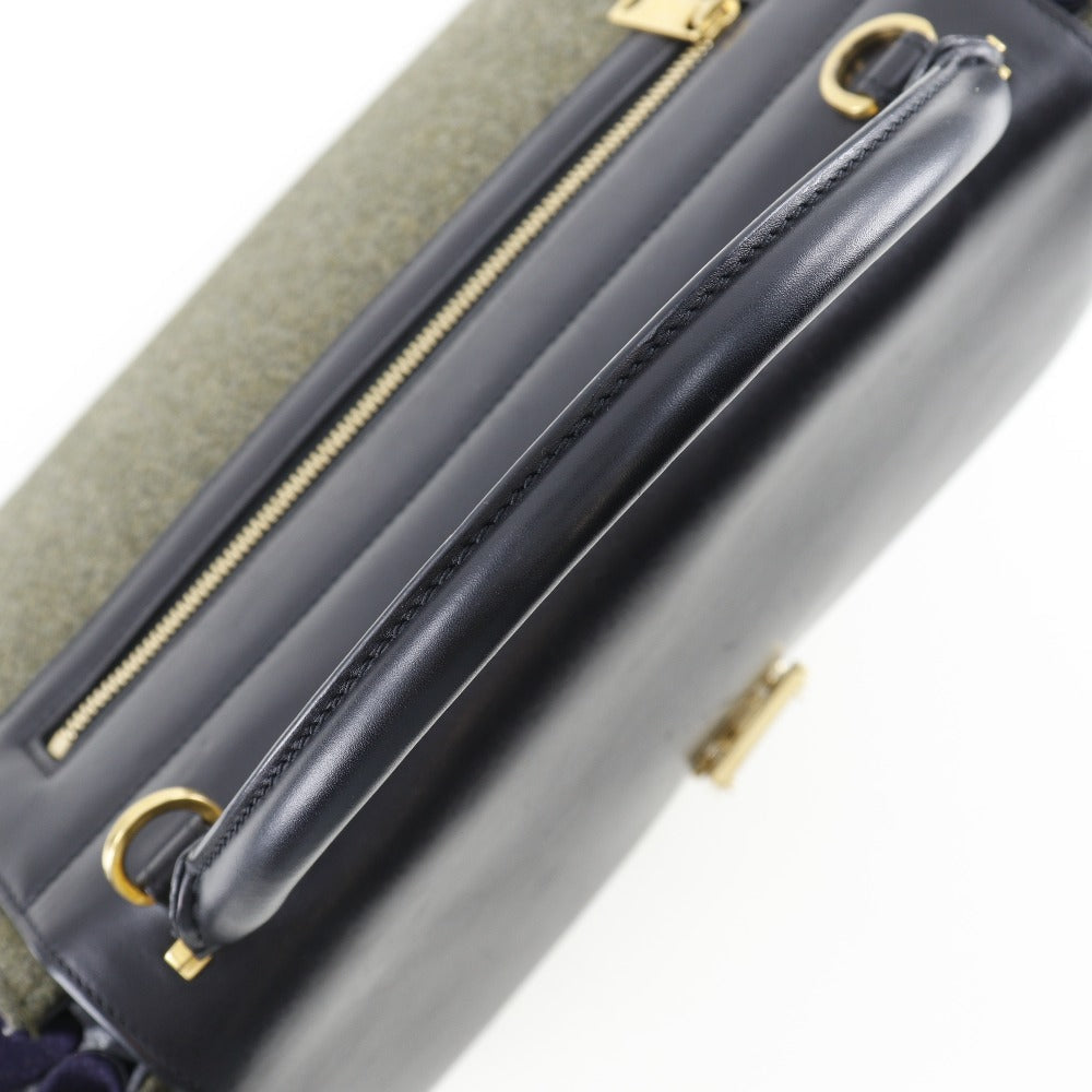 CELINE Handbag Felt, Calfskin Black / grey Trapeze Women Used Authentic
