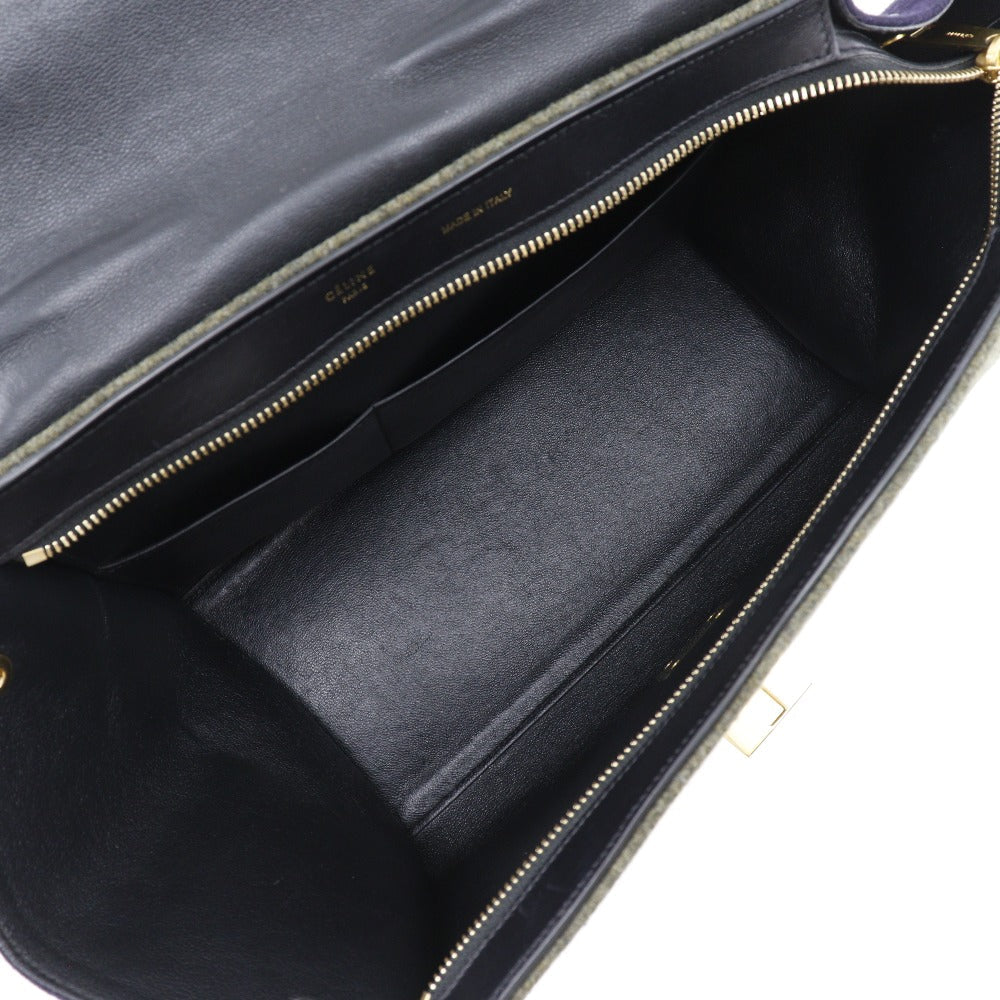 CELINE Handbag Felt, Calfskin Black / grey Trapeze Women Used Authentic