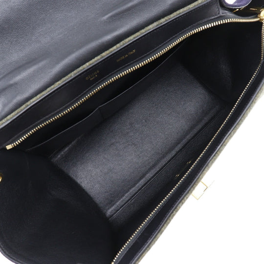 CELINE Handbag Felt, Calfskin Black / grey Trapeze Women Used Authentic