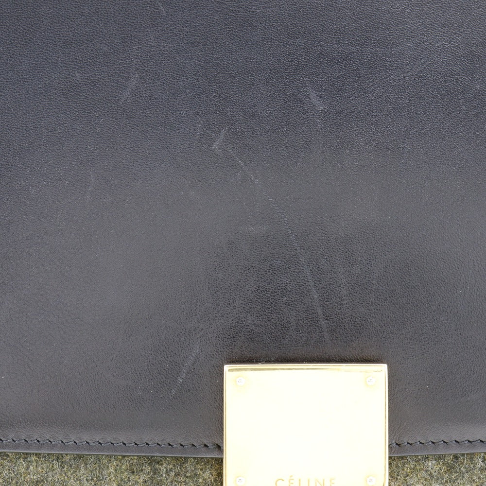 CELINE Handbag Felt, Calfskin Black / grey Trapeze Women Used Authentic