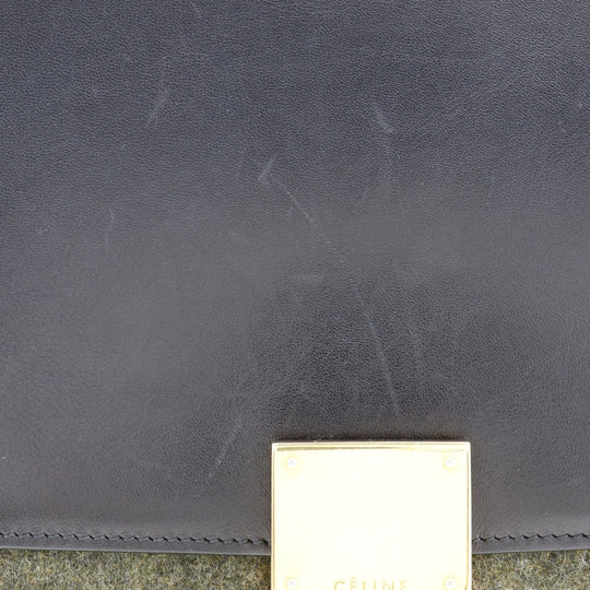 CELINE Handbag Felt, Calfskin Black / grey Trapeze Women Used Authentic
