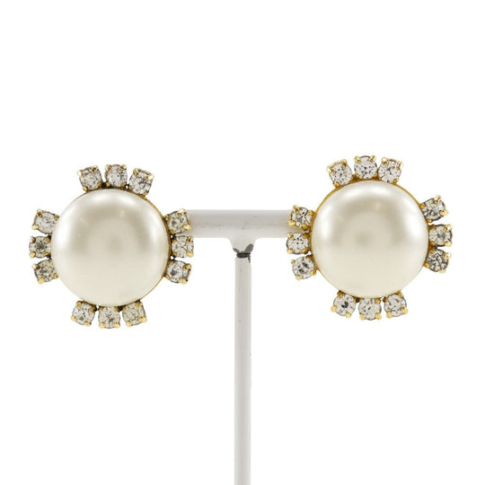 CHANEL Earring Plated Gold, Faux Pearl, Rhinestone gold vintage Women Used Authentic
