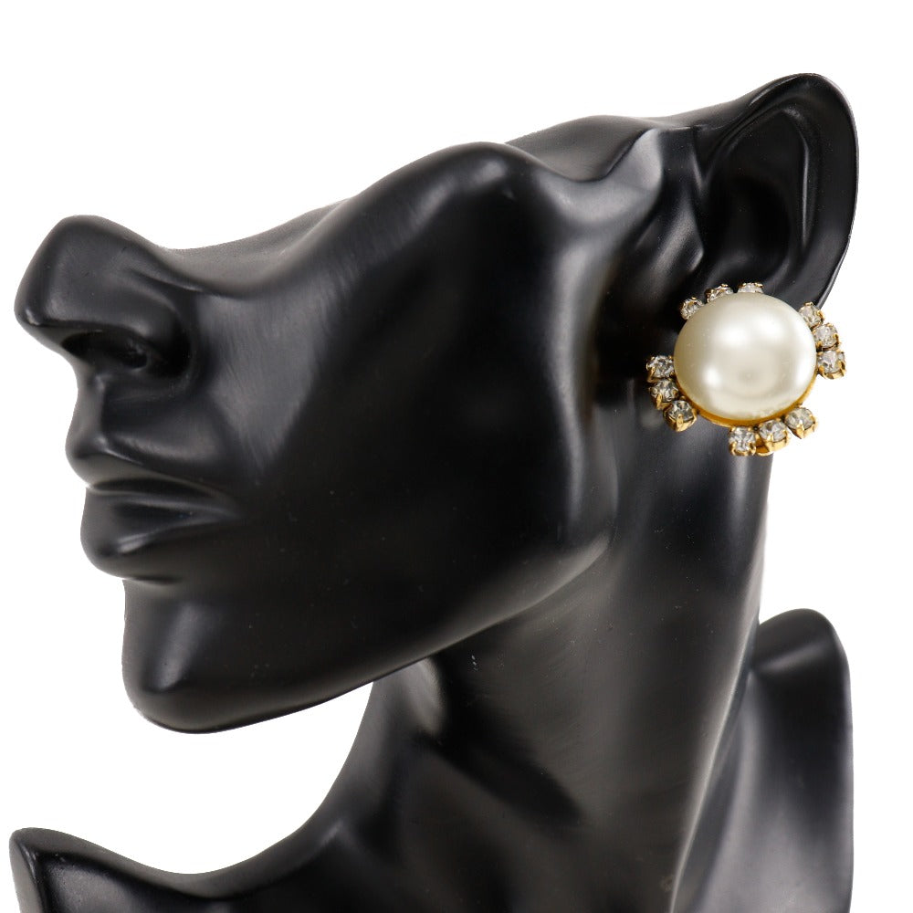 CHANEL Earring Plated Gold, Faux Pearl, Rhinestone gold vintage Women Used Authentic