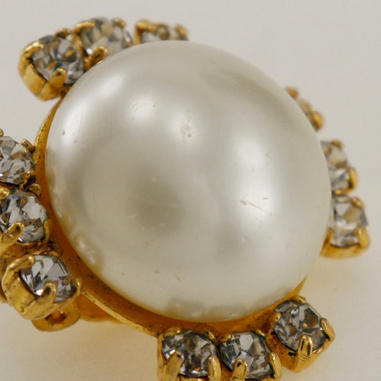 CHANEL Earring Plated Gold, Faux Pearl, Rhinestone gold vintage Women Used Authentic