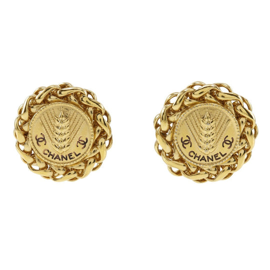 CHANEL Earring Plated Gold gold vintage Rice motif Women Used Authentic