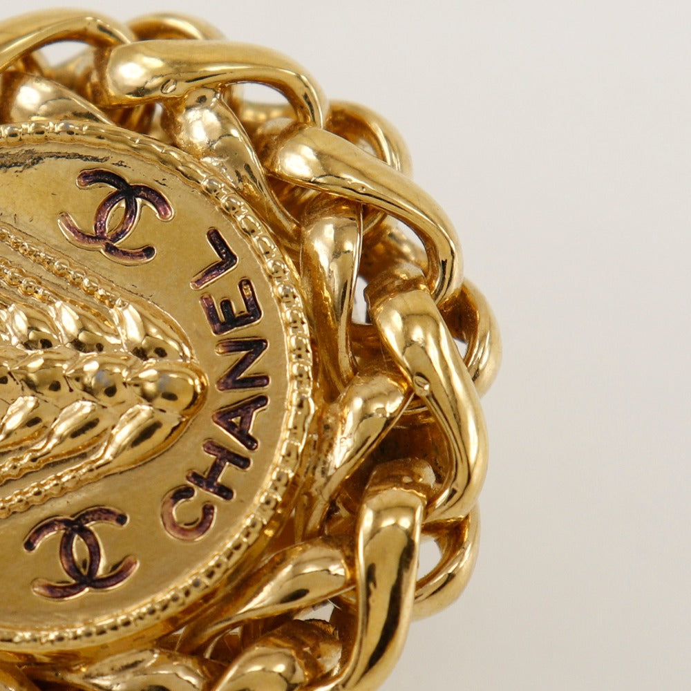 CHANEL Earring Plated Gold gold vintage Rice motif Women Used Authentic