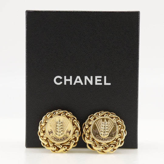 CHANEL Earring Plated Gold gold vintage Rice motif Women Used Authentic