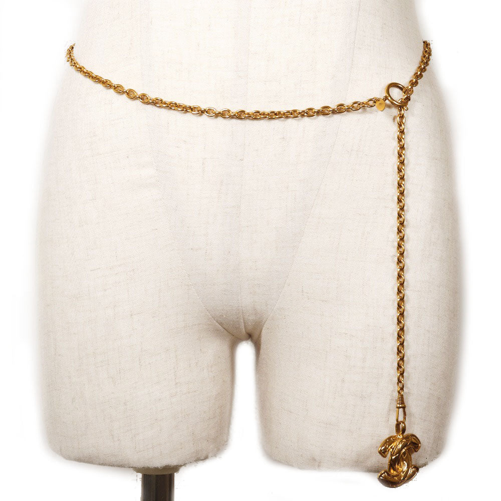 CHANEL belt Plated Gold gold vintage COCO Mark Chain belt Women Used Authentic