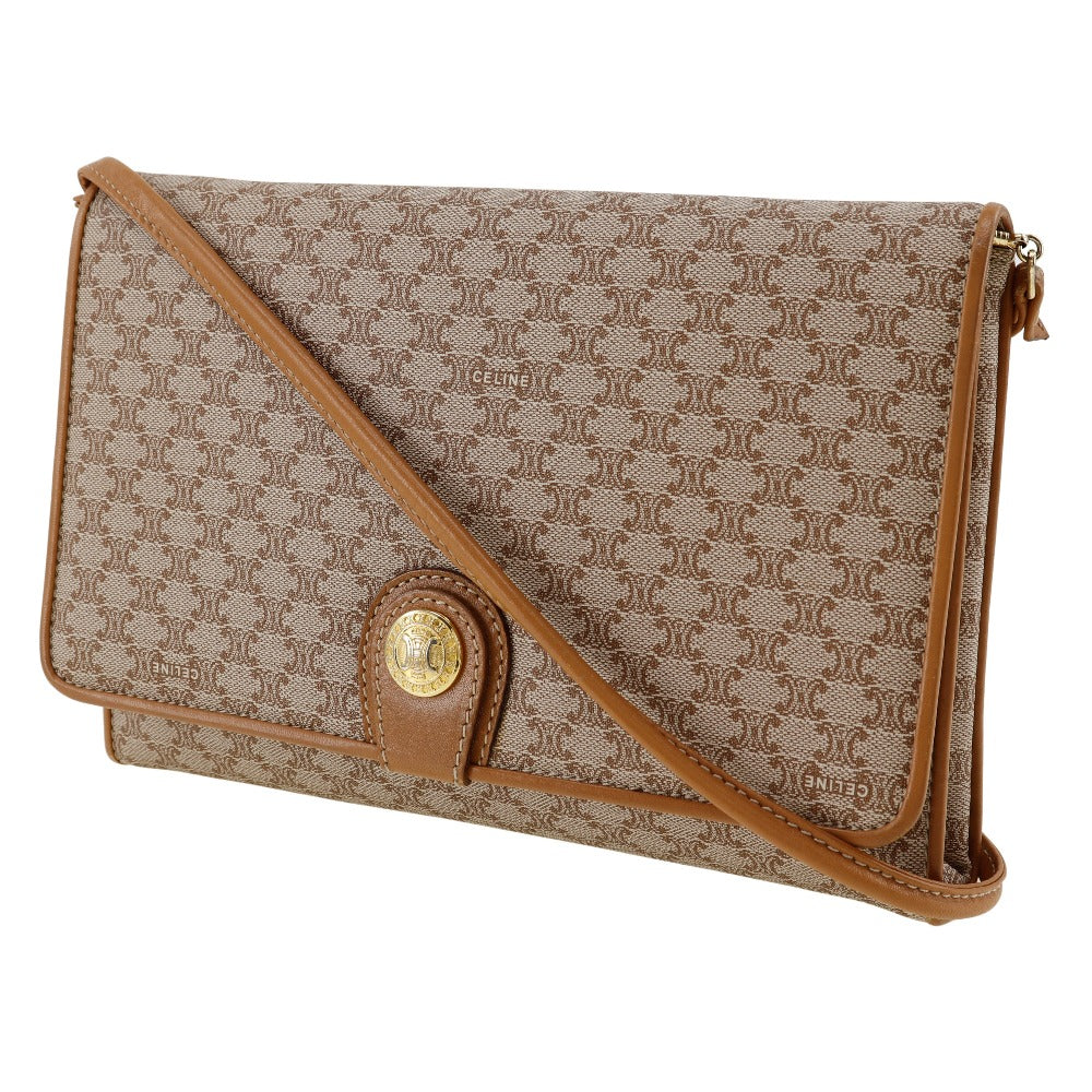 CELINE Shoulder Bag PVC, Leather beige 2-way clutch Macadam Old Celine Women Used Authentic