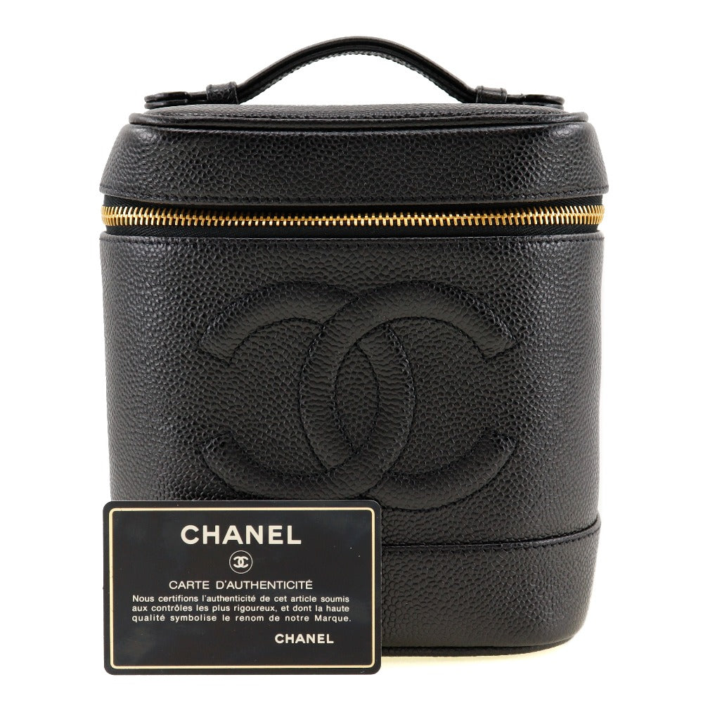 CHANEL Handbag A01998 Caviar skin black Vanity Women Used Authentic