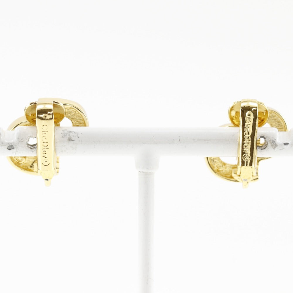 Christian Dior Earring Plated Gold, Rhinestones gold CD logo Women Used Authentic
