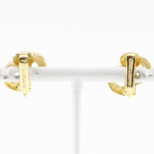 Christian Dior Earring Plated Gold, Rhinestones gold CD logo Women Used Authentic